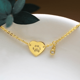 Pfotenabdruck Armband mit Herz-Anhänger und Zirkonia